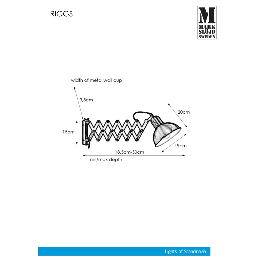 Markslöjd 108104 - Nástenné svietidlo RIGGS 1xE27/60W/230V mosadz