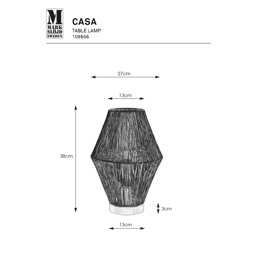 Markslöjd 108666 - Stolná lampa CASA 1xE27/40W/230V čierna
