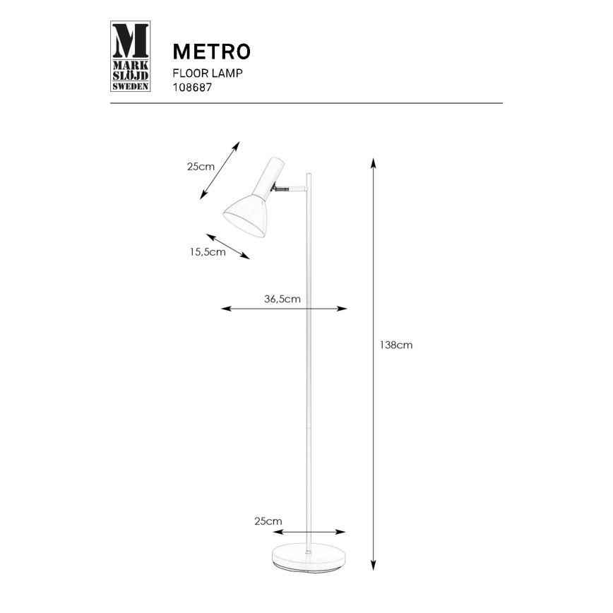 Markslöjd 108687 - Stojacia lampa METRO 1xE27/40W/230V biela