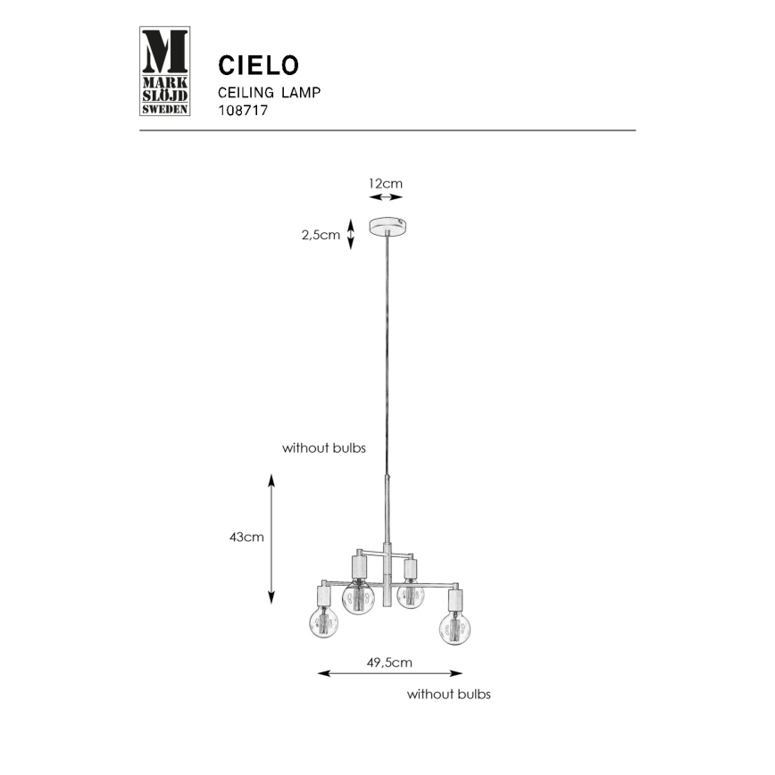 Markslöjd 108717 - Luster na lanku CIELO 6xE27/40W/230V čierna