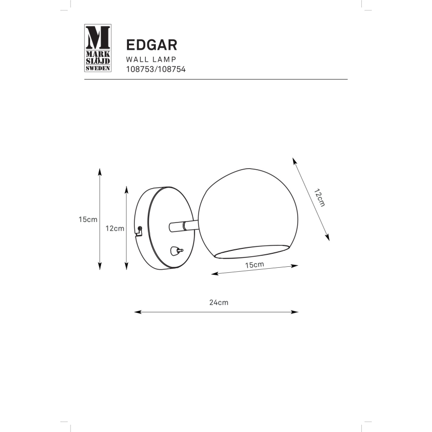Markslöjd 108753 - Nástenná lampa EDGAR 1xE14/40W/230V čierna