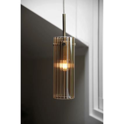 Markslöjd 109015 - Závesné svietidlo na kábli TIBIA 1xE14/40W/230V dymovo-béžová/mosadz