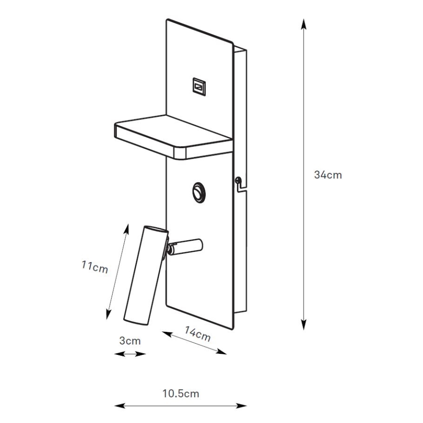 Markslöjd 109018 - LED nástenné bodové svietidlo s poličkou a USB portom CARICA LED/4W/230V čierna