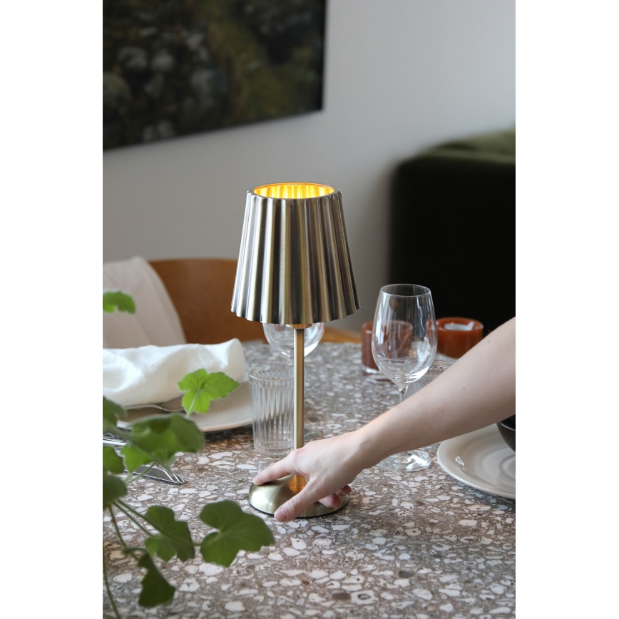 Markslöjd 109127 - stmievateľná LED nabíjateľná dotyková stolná lampa CELIA 1xE14/2W/2000 mAh mosadz