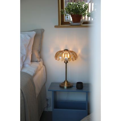 Markslöjd 109180 - Stolná lampa KURAGE 1xE27/60W/230V mosadz/dymovo-béžová