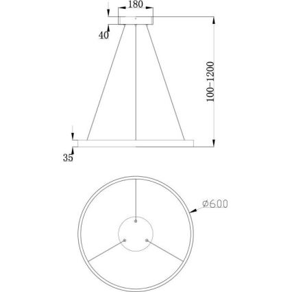 Maytoni MOD058PL-L32B3K - LED Luster na lanku RIM LED/37W/230V 3000K pr. 60 cm čierna