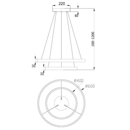 Maytoni MOD058PL-L55BS3K - LED Luster na lanku RIM LED/61W/230V 3000K pr. 60 cm zlatá