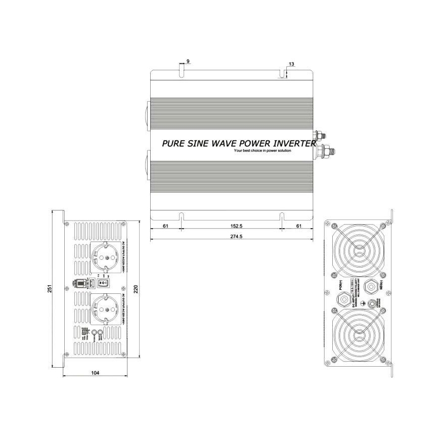 Menič napätia 2000W/24V/230V + káblové diaľkové ovládanie
