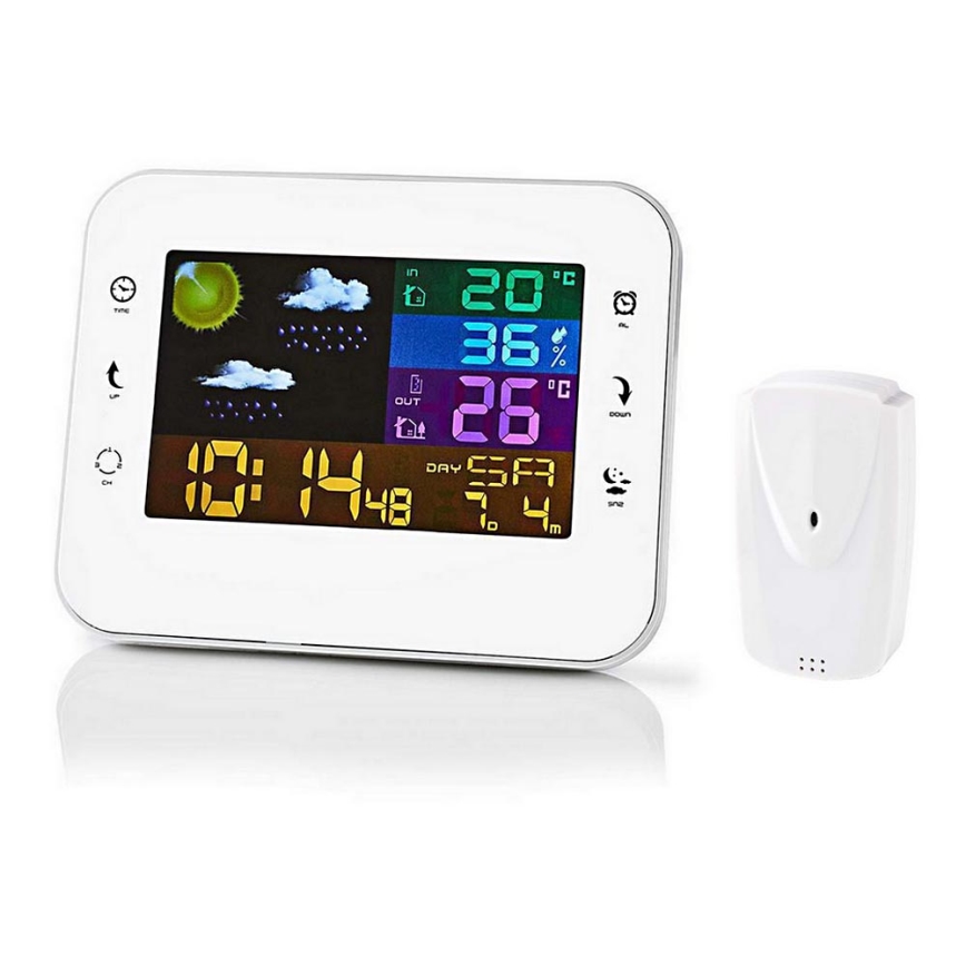 Meteostanica s farebným LCD displejom 230V/3xAAA + 2xAA biela