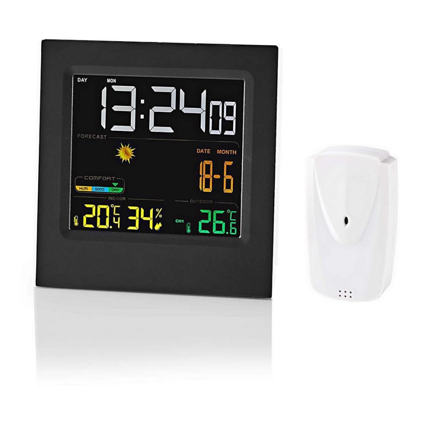 Meteostanica s farebným LCD displejom 230V/3xAAA + 2xAA čierna
