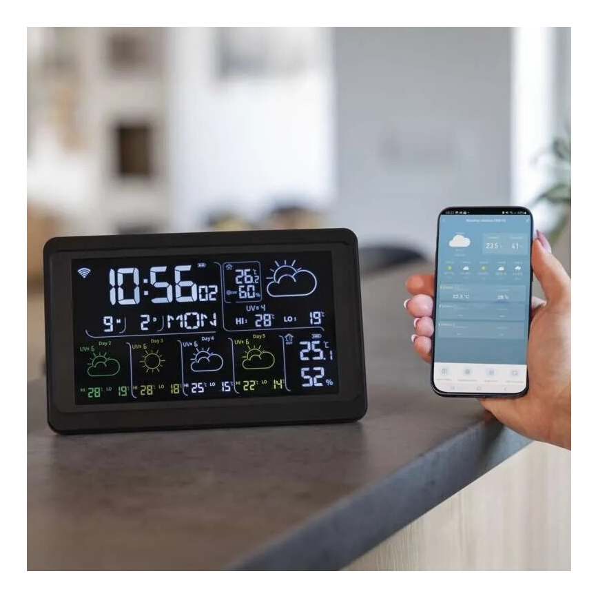 Meteostanica s LCD displejom GoSmart 230V/3xAAA + 2×AAA Wi-Fi Tuya čierna