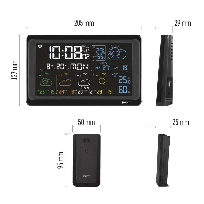 Meteostanica s LCD displejom GoSmart 230V/3xAAA + 2×AAA Wi-Fi Tuya čierna
