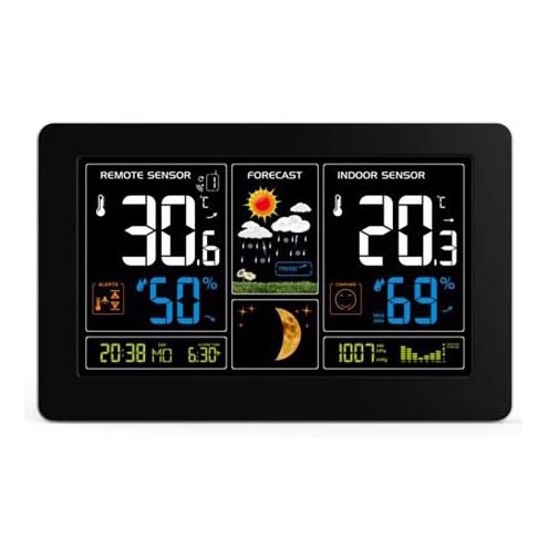 Meteostanica s LCD displejom USB 5V/2xAAA + 2xAAA nabíjanie čierna
