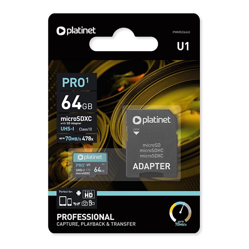 MicroSDXC 64GB U1 Pro 70MB/s + SD adaptér