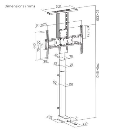 MK FLORIA MKF-19DM648 - Stojací držiak na TV 37-65 čierny SCHUKO + diaľkové ovládanie