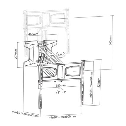 MK FLORIA MKF-21DM647 - Nástenný držiak na TV s kĺbom 70 čierny + diaľkové ovládanie