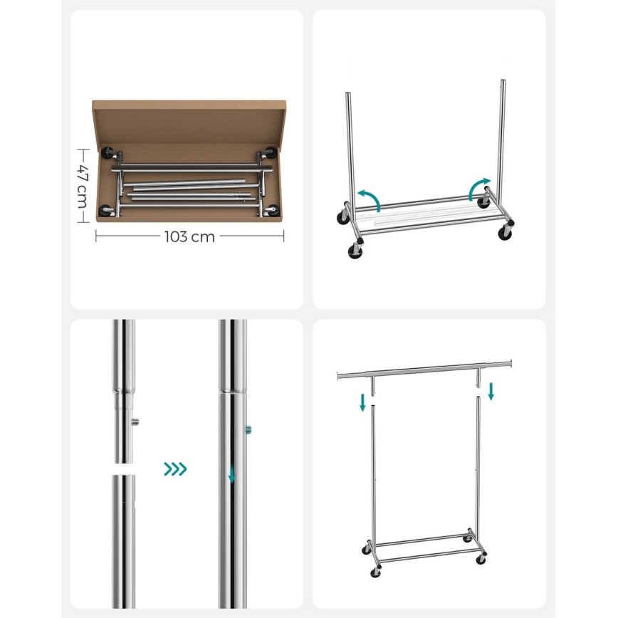 Mobilný stojanový vešiak LINEA strieborný