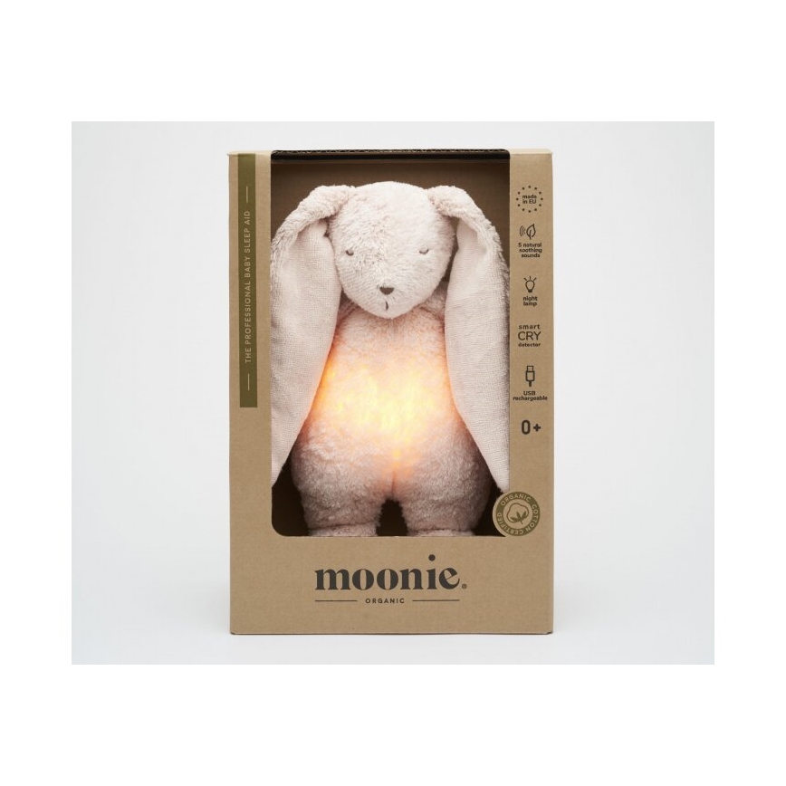 Moonie - Uspávadlo s melódiou a svetlom 2.0 zajačik organic rose