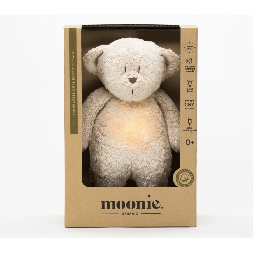 Moonie - Uspávadlo s melódiou a svetlom medvedík 2.0 organic sand