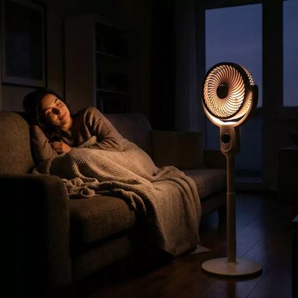 LED nabíjací stojanový ventilátor s LED osvetlením LED/4,8W/5V USB 7200 mAh biela + diaľkové ovládanie