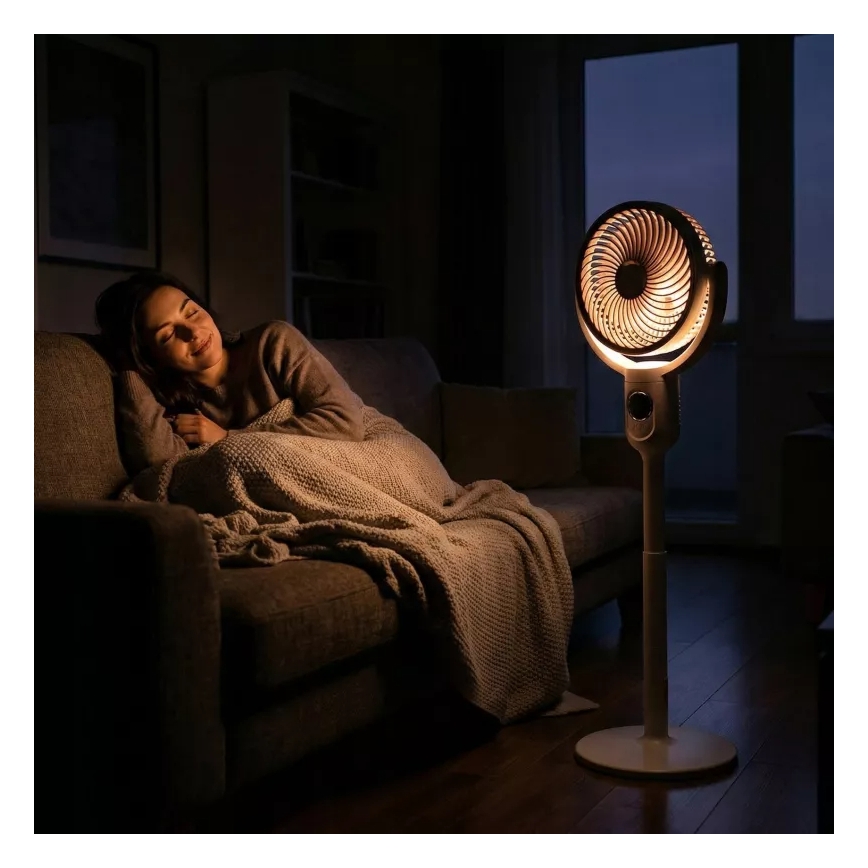 LED nabíjací stojanový ventilátor s LED osvetlením LED/4,8W/5V USB 7200 mAh biela + diaľkové ovládanie