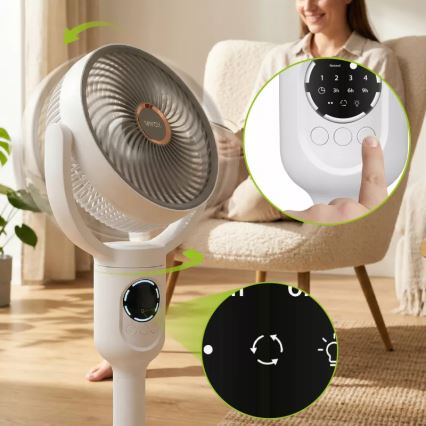 LED nabíjací stojanový ventilátor s LED osvetlením LED/4,8W/5V USB 7200 mAh biela + diaľkové ovládanie
