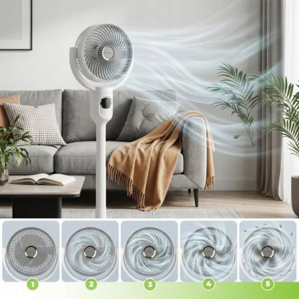 LED nabíjací stojanový ventilátor s LED osvetlením LED/4,8W/5V USB 7200 mAh biela + diaľkové ovládanie