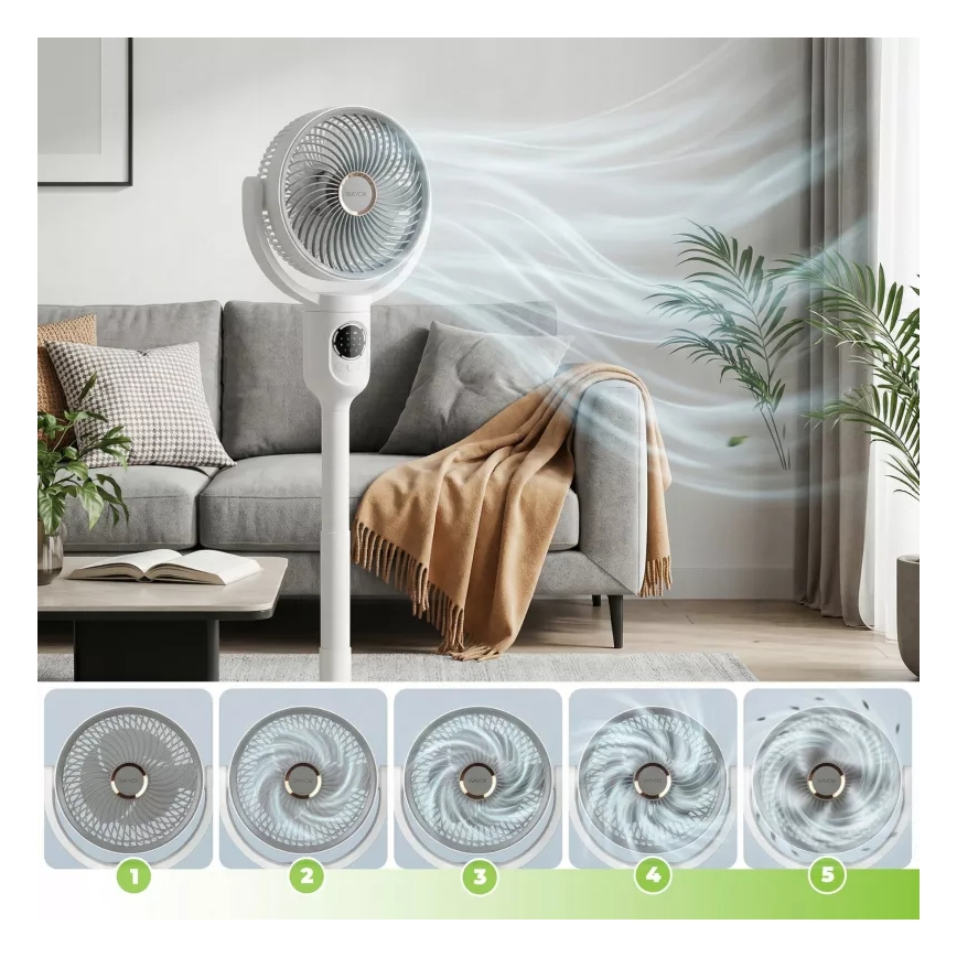 LED nabíjací stojanový ventilátor s LED osvetlením LED/4,8W/5V USB 7200 mAh biela + diaľkové ovládanie