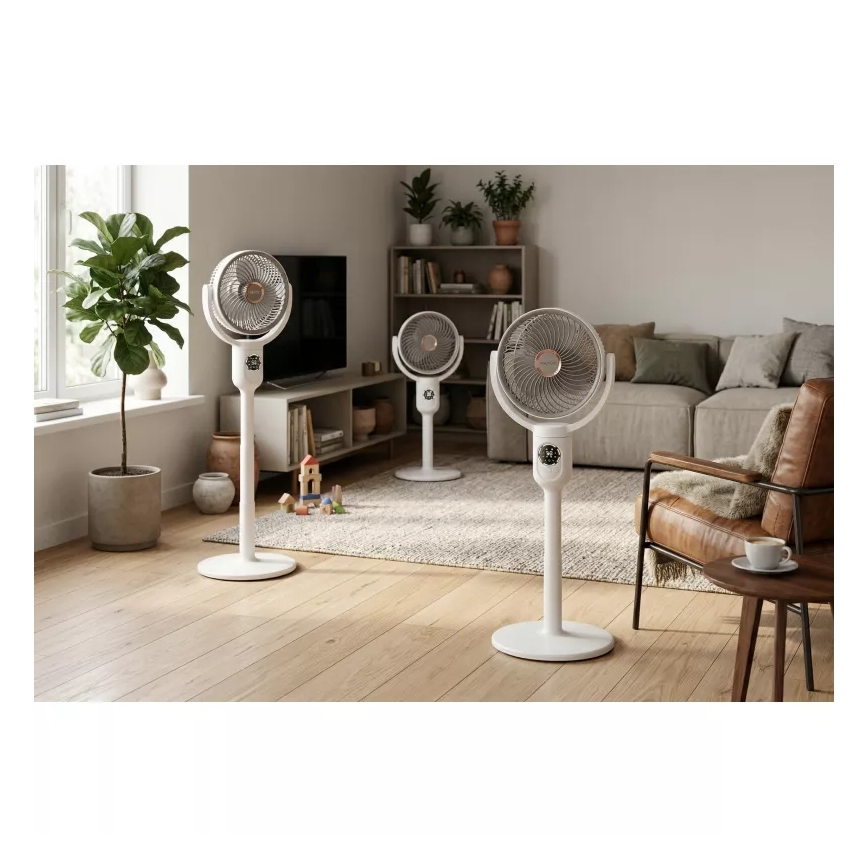 LED nabíjací stojanový ventilátor s LED osvetlením LED/4,8W/5V USB 7200 mAh biela + diaľkové ovládanie