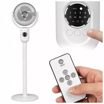 LED nabíjací stojanový ventilátor s LED osvetlením LED/4,8W/5V USB 7200 mAh biela + diaľkové ovládanie