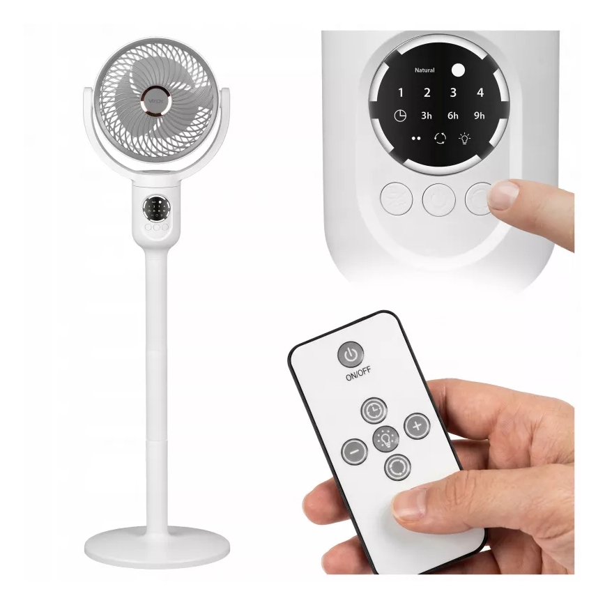 LED nabíjací stojanový ventilátor s LED osvetlením LED/4,8W/5V USB 7200 mAh biela + diaľkové ovládanie