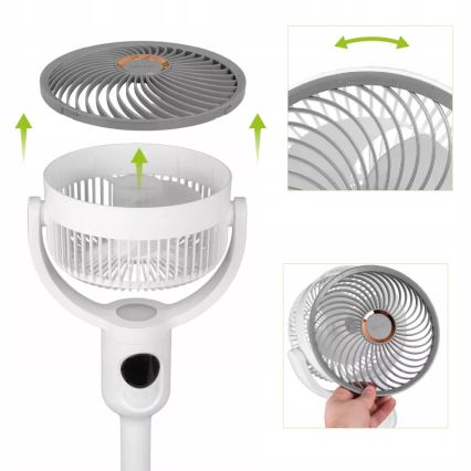 LED nabíjací stojanový ventilátor s LED osvetlením LED/4,8W/5V USB 7200 mAh biela + diaľkové ovládanie