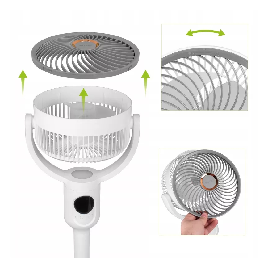 LED nabíjací stojanový ventilátor s LED osvetlením LED/4,8W/5V USB 7200 mAh biela + diaľkové ovládanie