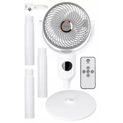 LED nabíjací stojanový ventilátor s LED osvetlením LED/4,8W/5V USB 7200 mAh biela + diaľkové ovládanie