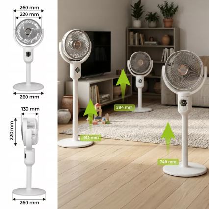 LED nabíjací stojanový ventilátor s LED osvetlením LED/4,8W/5V USB 7200 mAh biela + diaľkové ovládanie