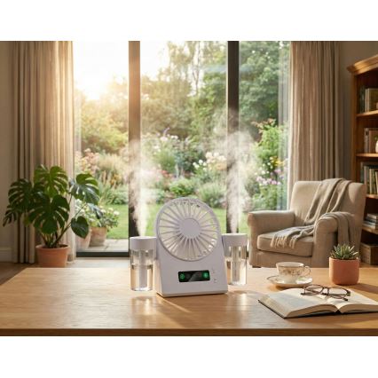 Nabíjací stolný ventilátor s funkciou hmly 3,7V 1200 mAh