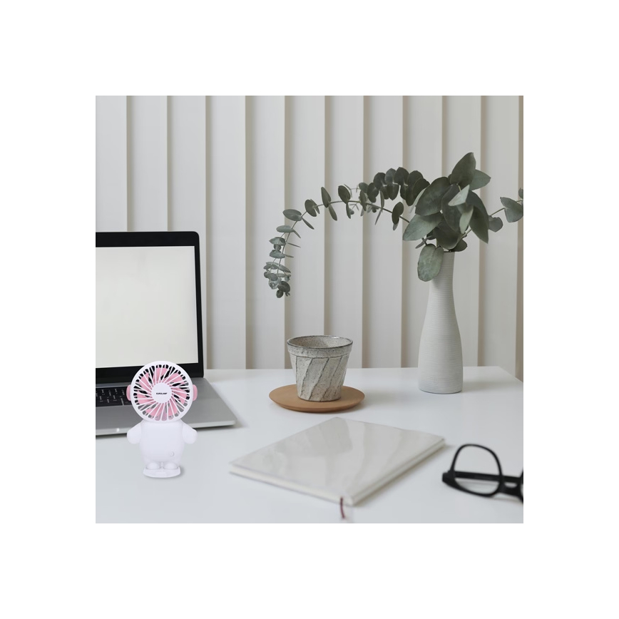 Nabíjací vreckový ventilátor 4,5W/5V 500 mAh biela/ružová