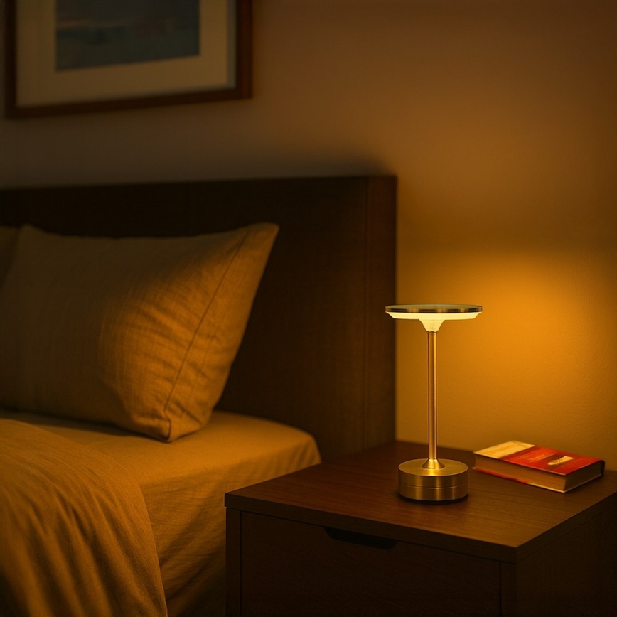 Nabíjateľná dotyková stolná LED lampa TAVOLO LED/2,5W/5V 2400 mAh 3000-6000K zlatá