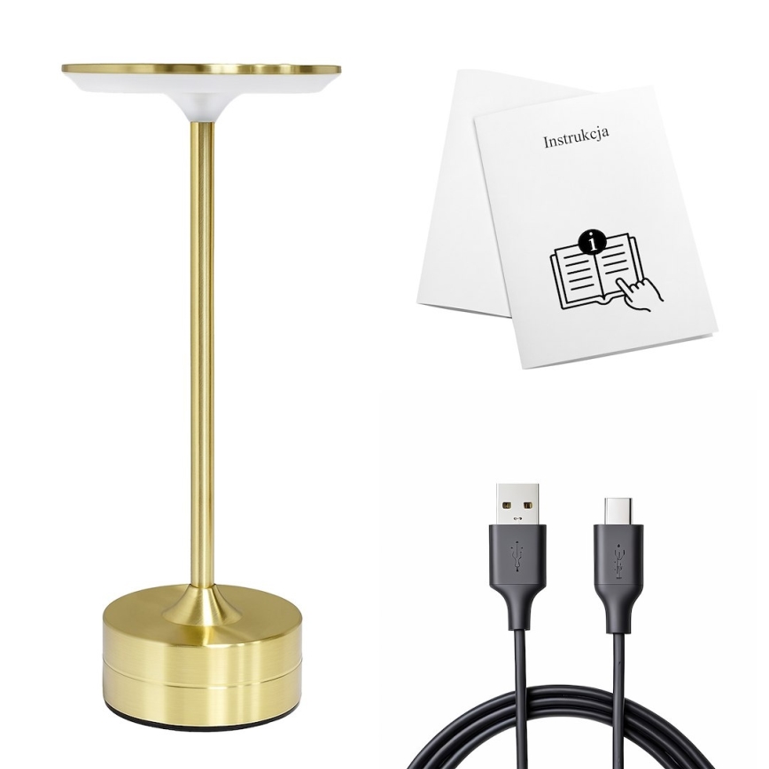 Nabíjateľná dotyková stolná LED lampa TAVOLO LED/2,5W/5V 2400 mAh 3000-6000K zlatá