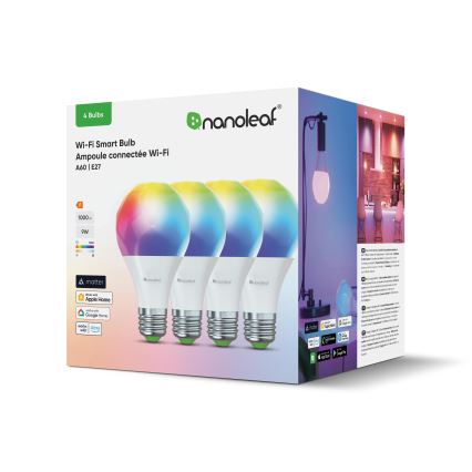 Nanoleaf - SADA 4x LED RGBW Stmievateľná žiarovka ESSENTIALS MATTER A19 E27/9W/230V 2700-6500K CRI 90 Wi-Fi