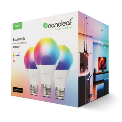 SADA 3x LED RGBW Stmievateľná žiarovka ESSENTIALS A60 E27/8,5W/230V CRI 90 2700-6500K Wi-Fi - Nanoleaf