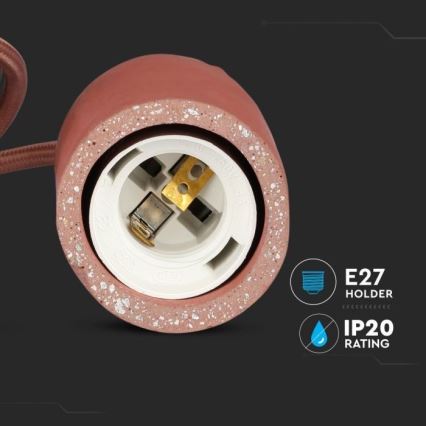 Napájací kábel 1xE27/60W/230V betón/červená