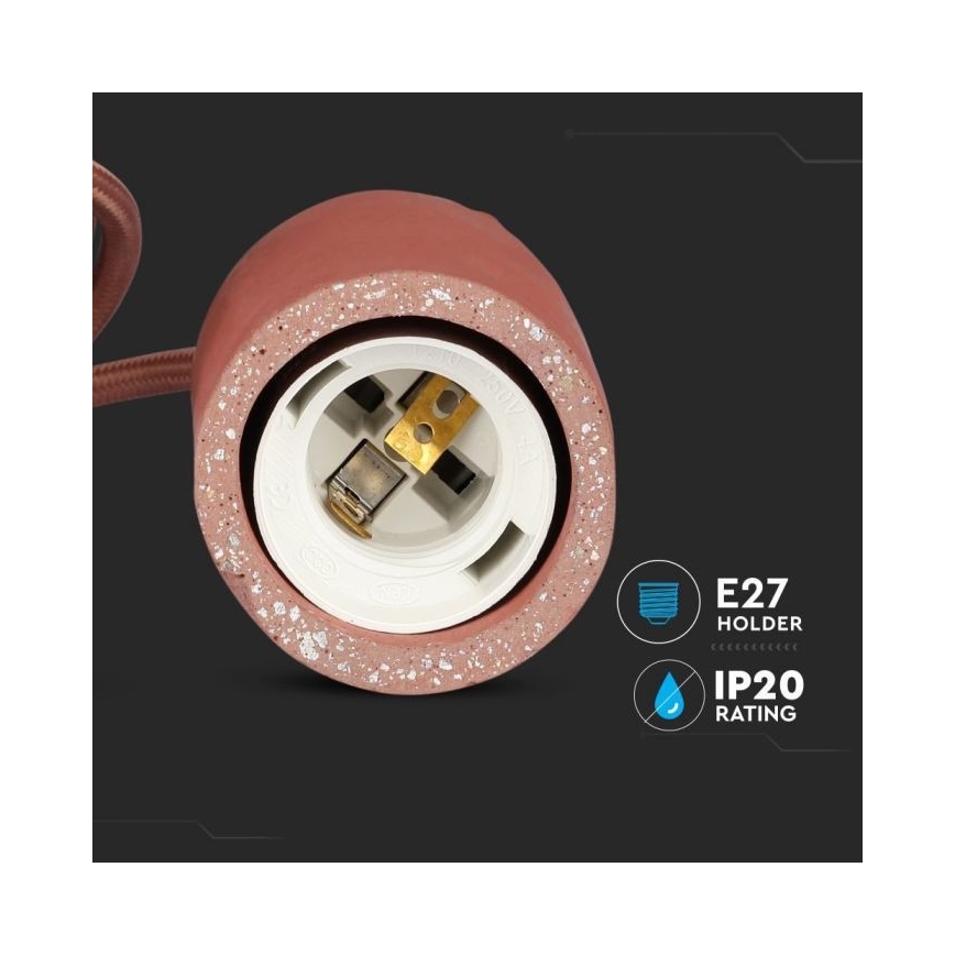 Napájací kábel 1xE27/60W/230V betón/červená