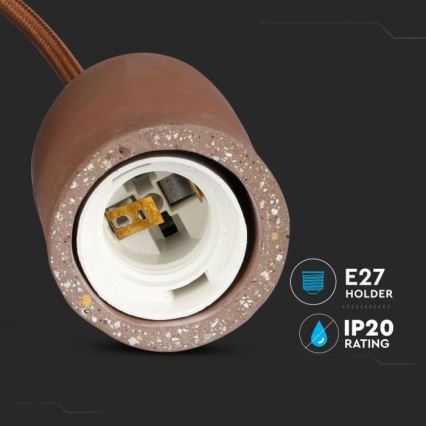 Napájací kábel 1xE27/60W/230V betón/hnedá