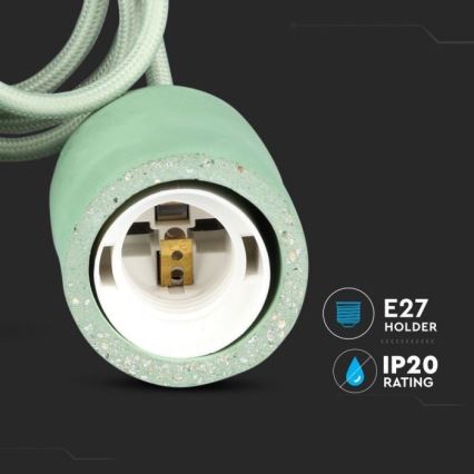 Napájací kábel 1xE27/60W/230V betón/zelená
