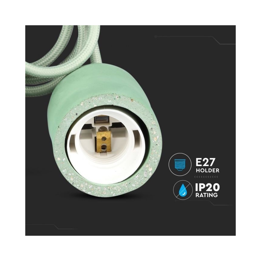 Napájací kábel 1xE27/60W/230V betón/zelená