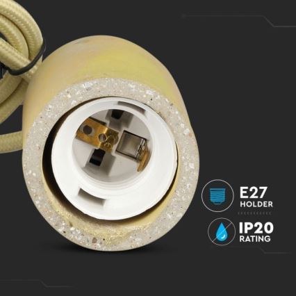 Napájací kábel 1xE27/60W/230V betón/žltá