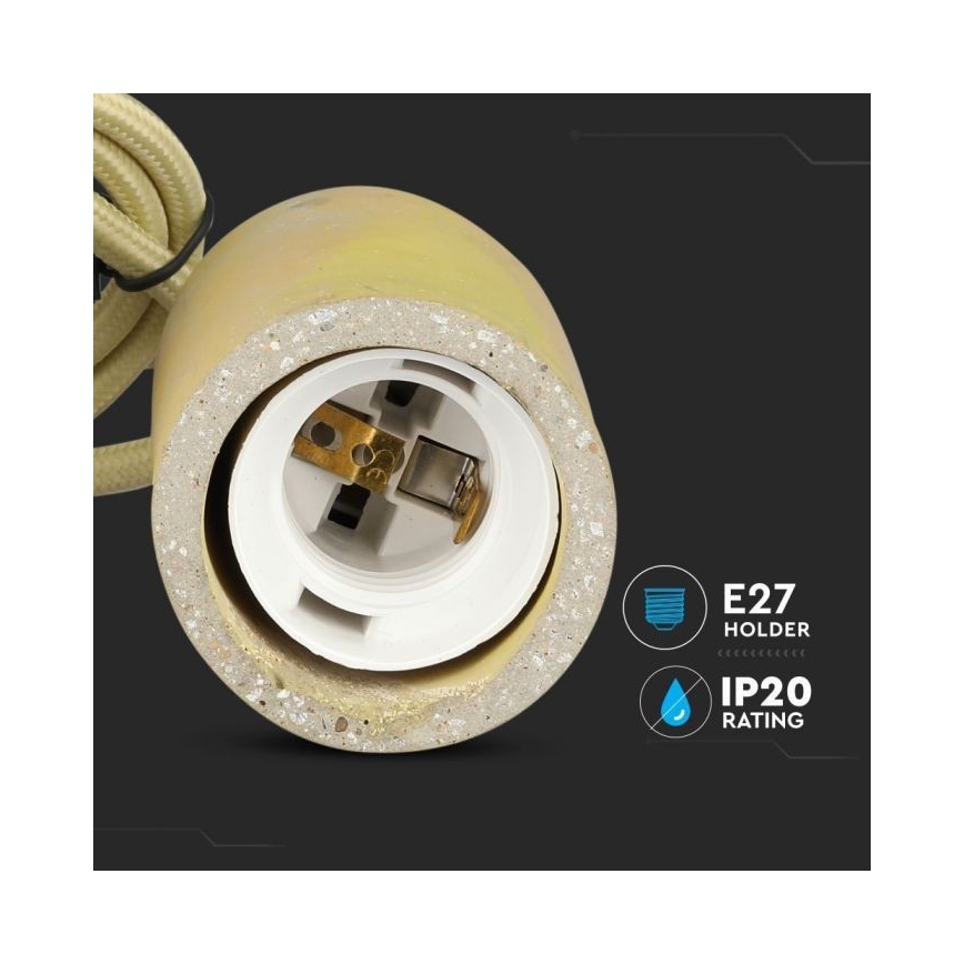 Napájací kábel 1xE27/60W/230V betón/žltá