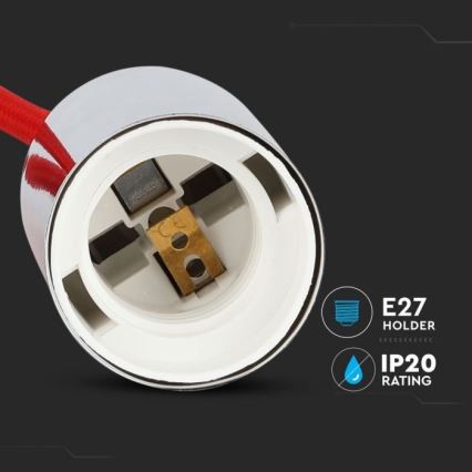 Napájací kábel 1xE27/60W/230V červená/lesklý chróm
