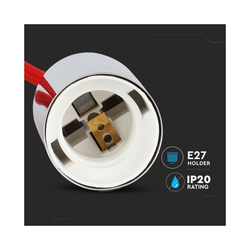 Napájací kábel 1xE27/60W/230V červená/lesklý chróm